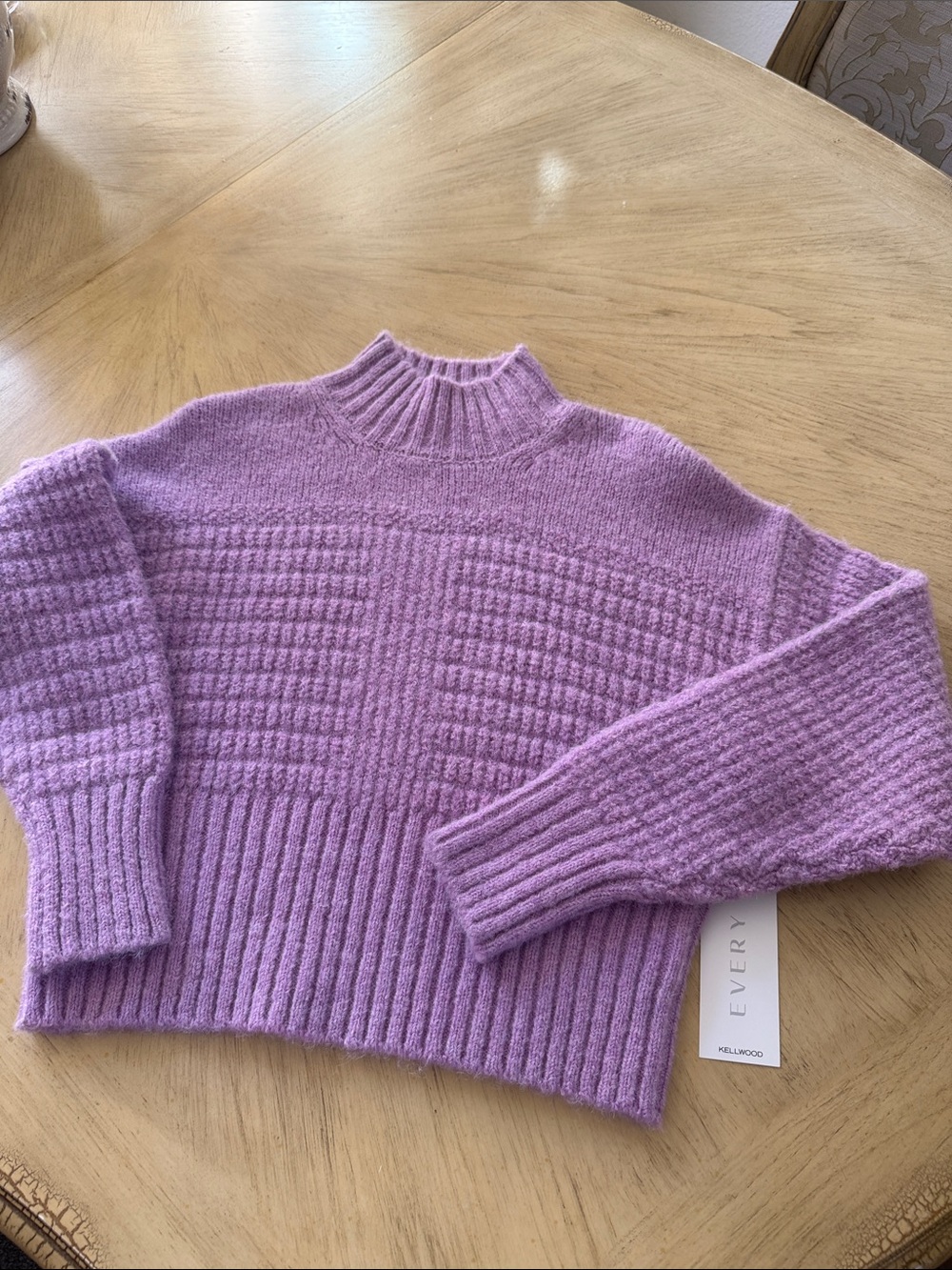 Everly Lilac Mock Neck Textured Knit Sweater. No size tag but fits Small